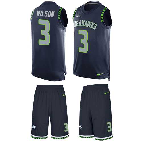 Nike Seattle Seahawks #3 Russell Wilson Steel Blue Team Color Men's Stitched NFL Limited Tank Top Suit Jersey