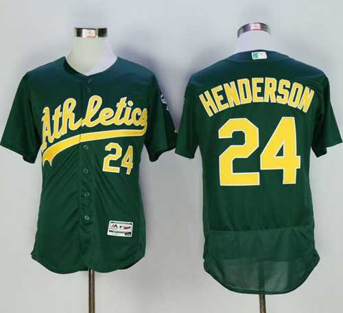 Oakland Athletics #24 Rickey Henderson Green Flexbase Authentic Collection Cooperstown Stitched Baseball Jersey
