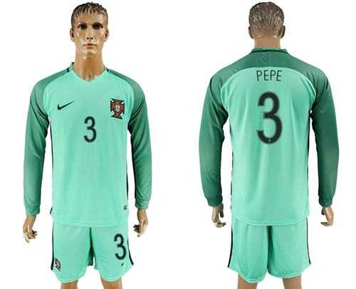 Portugal #3 Pepe Away Long Sleeves Soccer Country Jersey