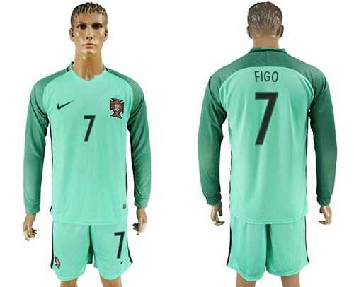 Portugal #7 Figo Away Long Sleeves Soccer Country Jersey