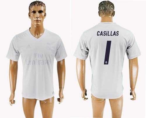 Real Madrid #1 Casillas Marine Environmental Protection Home Soccer Club Jersey