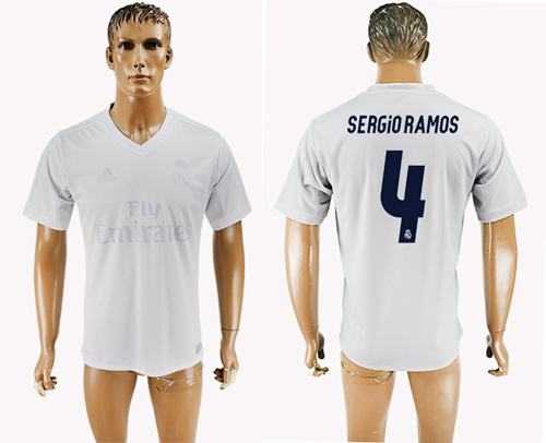 Real Madrid #4 Sergio Ramos Marine Environmental Protection Home Soccer Club Jersey