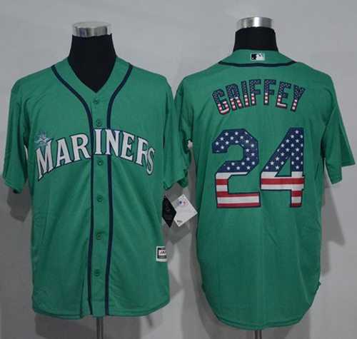 Seattle Mariners #24 Ken Griffey Green USA Flag Fashion Stitched Baseball Jersey
