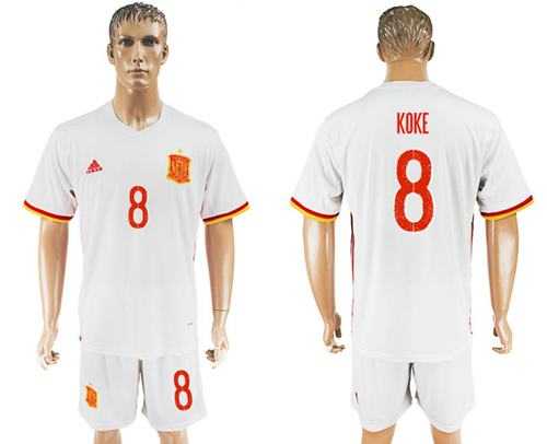 Spain #8 Koke Away Soccer Country Jersey
