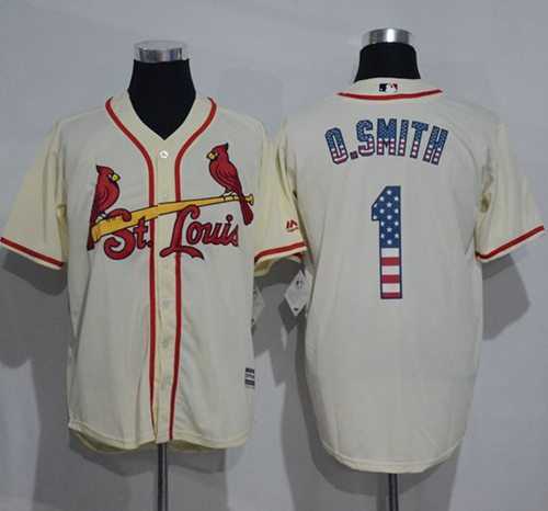 St.Louis Cardinals #1 Ozzie Smith Cream USA Flag Fashion Stitched Baseball Jersey