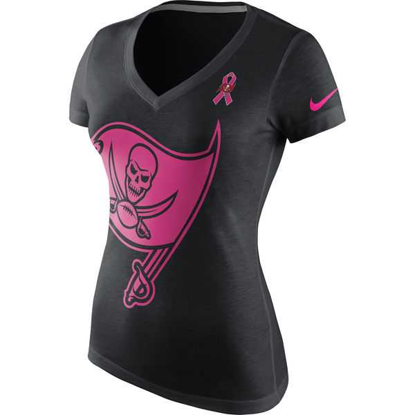 Tampa Bay Buccaneers Nike Women's Breast Cancer Awareness Tri Blend V Neck T-Shirt Black