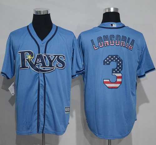 Tampa Bay Rays #3 Evan Longoria Light Blue USA Flag Fashion Stitched Baseball Jersey
