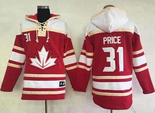 Team CA. #31 Carey Price Red Sawyer Hooded Sweatshirt 2016 World Cup Stitched NHL Jersey