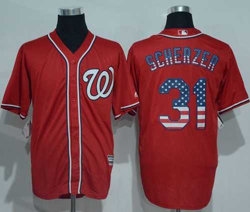 Washington Nationals #31 Max Scherzer Red USA Flag Fashion Stitched Baseball Jersey