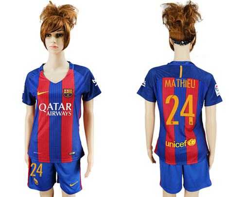 Women's Barcelona #24 Mathieu Home Soccer Club Jersey