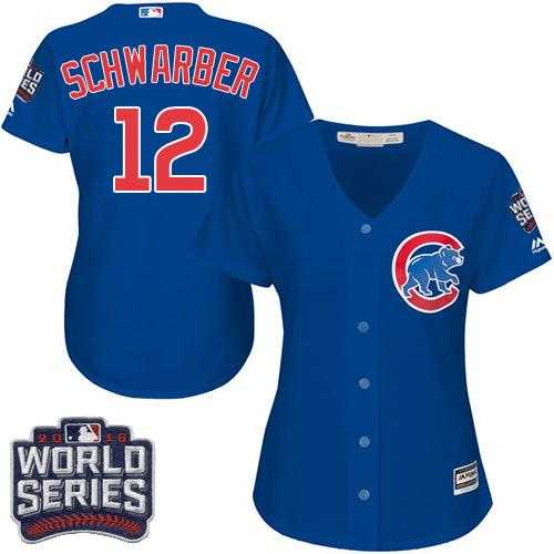 Women's Chicago Cubs #12 Kyle Schwarber Blue Alternate 2016 World Series Bound Stitched Baseball Jersey
