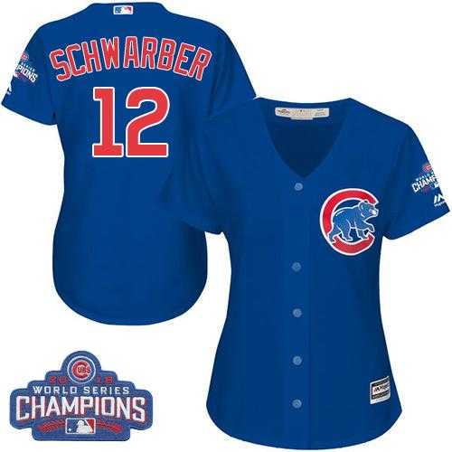 Women's Chicago Cubs #12 Kyle Schwarber Blue Alternate 2016 World Series Champions Stitched Baseball Jersey