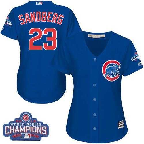 Women's Chicago Cubs #23 Ryne Sandberg Blue Alternate 2016 World Series Champions Stitched Baseball Jersey
