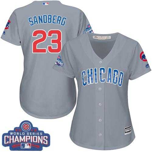 Women's Chicago Cubs #23 Ryne Sandberg Grey Road 2016 World Series Champions Stitched Baseball Jersey