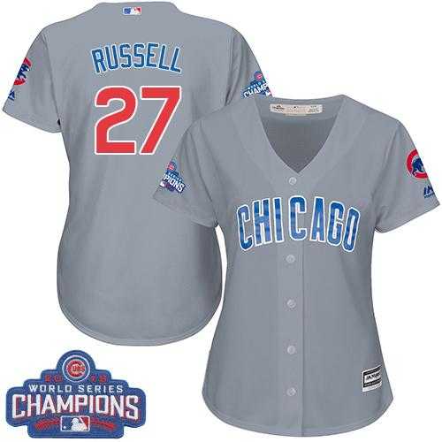 Women's Chicago Cubs #27 Addison Russell Grey Road 2016 World Series Champions Stitched Baseball Jersey