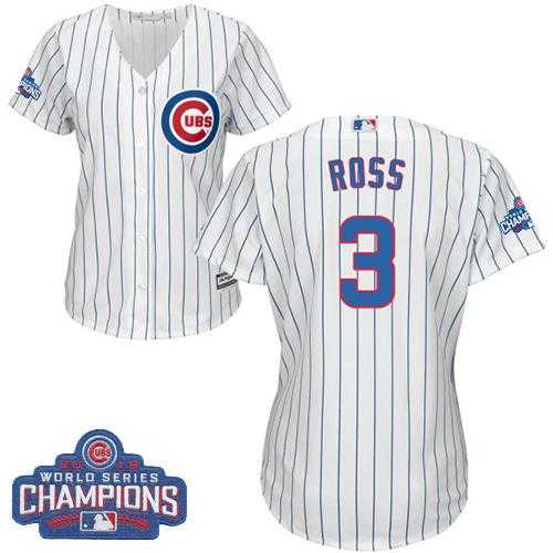 Women's Chicago Cubs #3 David Ross White(Blue Strip) Home 2016 World Series Champions Stitched Baseball Jersey