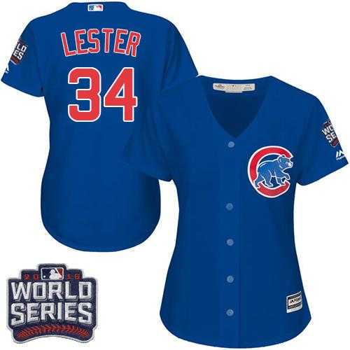 Women's Chicago Cubs #34 Jon Lester Blue Alternate 2016 World Series Bound Stitched Baseball Jersey