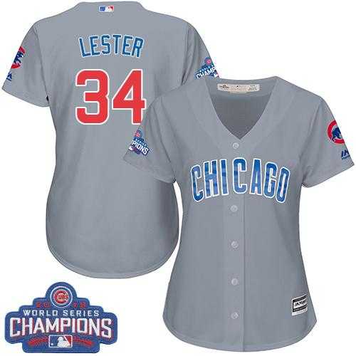 Women's Chicago Cubs #34 Jon Lester Grey Road 2016 World Series Champions Stitched Baseball Jersey