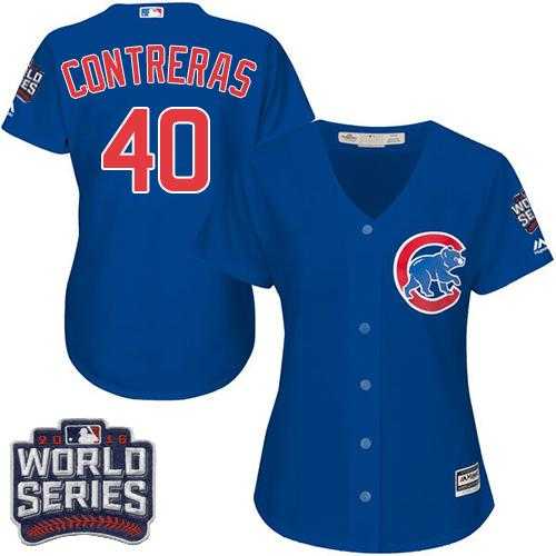 Women's Chicago Cubs #40 Willson Contreras Blue Alternate 2016 World Series Bound Stitched Baseball Jersey