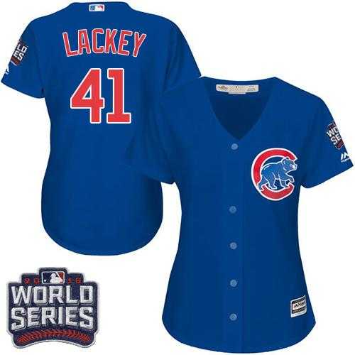 Women's Chicago Cubs #41 John Lackey Blue Alternate 2016 World Series Bound Stitched Baseball Jersey