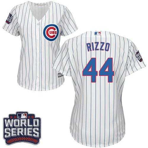 Women's Chicago Cubs #44 Anthony Rizzo White(Blue Strip) Home 2016 World Series Bound Stitched Baseball Jersey