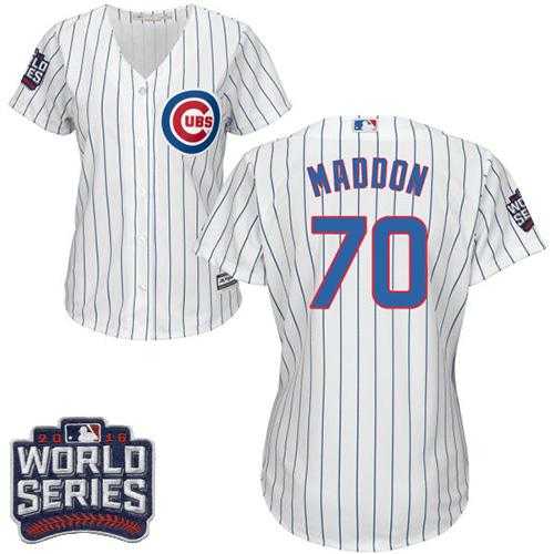 Women's Chicago Cubs #70 Joe Maddon White(Blue Strip) Home 2016 World Series Bound Stitched Baseball Jersey