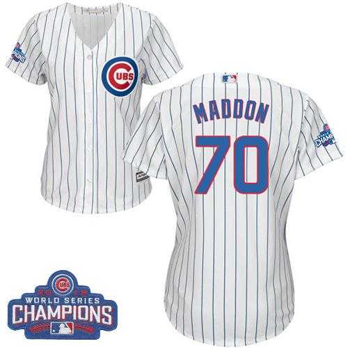 Women's Chicago Cubs #70 Joe Maddon White(Blue Strip) Home 2016 World Series Champions Stitched Baseball Jersey