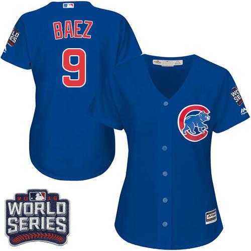 Women's Chicago Cubs #9 Javier Baez Blue Alternate 2016 World Series Bound Stitched Baseball Jersey