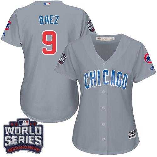 Women's Chicago Cubs #9 Javier Baez Grey Road 2016 World Series Bound Stitched Baseball Jersey