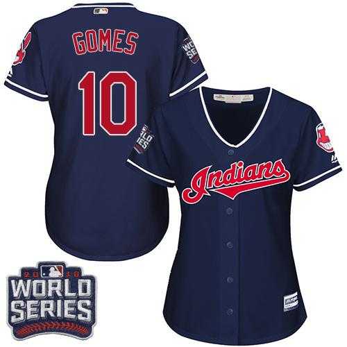 Women's Cleveland Indians #10 Yan Gomes Navy Blue 2016 World Series Bound Alternate Stitched Baseball Jersey