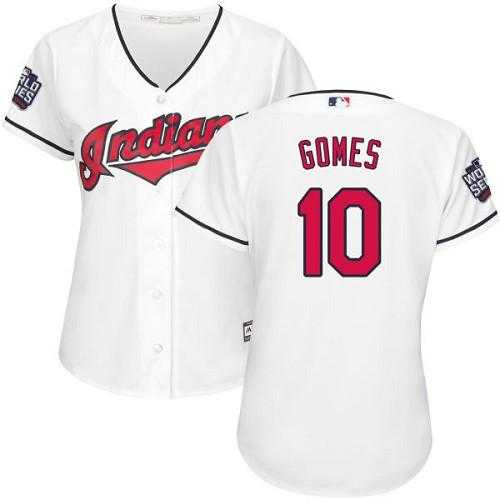 Women's Cleveland Indians #10 Yan Gomes White 2016 World Series Bound Home Stitched Baseball Jersey