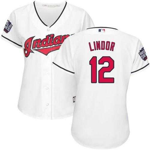 Women's Cleveland Indians #12 Francisco Lindor White 2016 World Series Bound Home Stitched Baseball Jersey