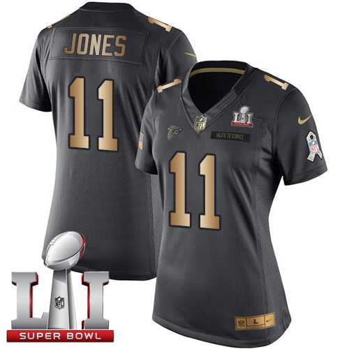 Women's Nike Atlanta Falcons #11 Julio Jones Black Super Bowl LI 51 Stitched NFL Limited Gold Salute to Service Jersey