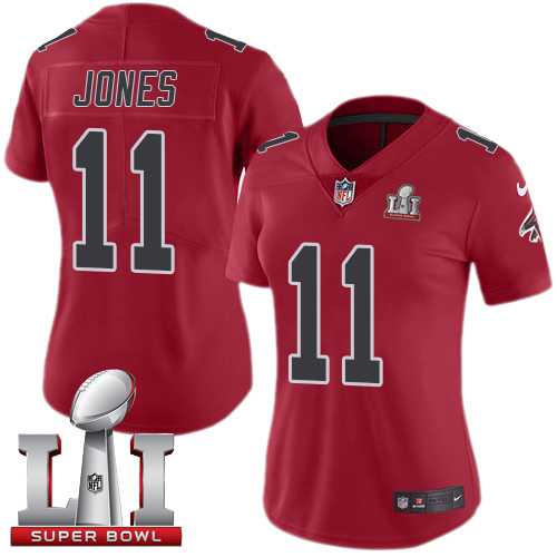 Women's Nike Atlanta Falcons #11 Julio Jones Red Super Bowl LI 51 Stitched NFL Limited Rush Jersey