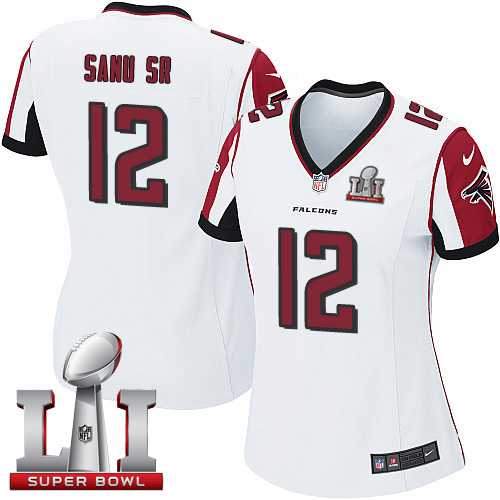 Women's Nike Atlanta Falcons #12 Mohamed Sanu Sr White Super Bowl LI 51 Stitched NFL Elite Jersey