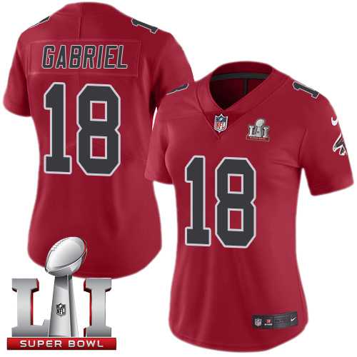 Women's Nike Atlanta Falcons #18 Taylor Gabriel Red Super Bowl LI 51 Stitched NFL Limited Rush Jersey