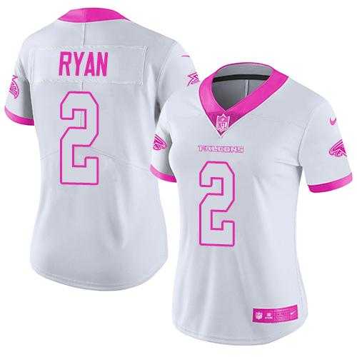 Women's Nike Atlanta Falcons #2 Matt Ryan White Pink Stitched NFL Limited Rush Fashion Jersey