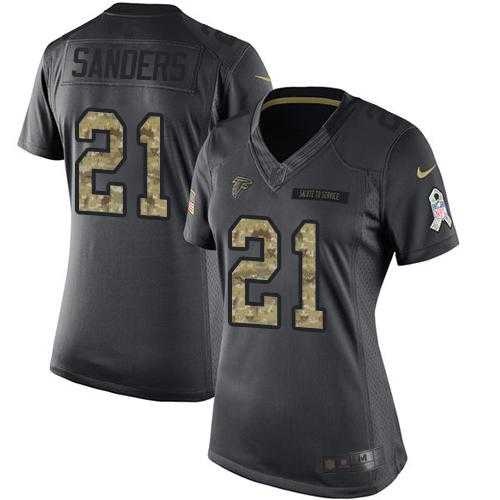 Women's Nike Atlanta Falcons #21 Deion Sanders Anthracite Stitched NFL Limited 2016 Salute to Service Jersey