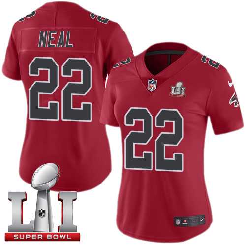 Women's Nike Atlanta Falcons #22 Keanu Neal Red Super Bowl LI 51 Stitched NFL Limited Rush Jersey