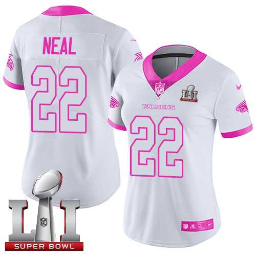 Women's Nike Atlanta Falcons #22 Keanu Neal White Pink Super Bowl LI 51 Stitched NFL Limited Rush Fashion Jersey