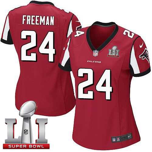 Women's Nike Atlanta Falcons #24 Devonta Freeman Red Team Color Super Bowl LI 51 Stitched NFL Elite Jersey