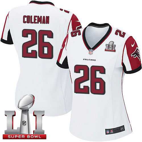 Women's Nike Atlanta Falcons #26 Tevin Coleman White Super Bowl LI 51 Stitched NFL Elite Jersey