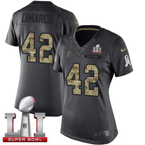 Women's Nike Atlanta Falcons #42 Patrick DiMarco Black Super Bowl LI 51 Stitched NFL Limited 2016 Salute to Service Jersey