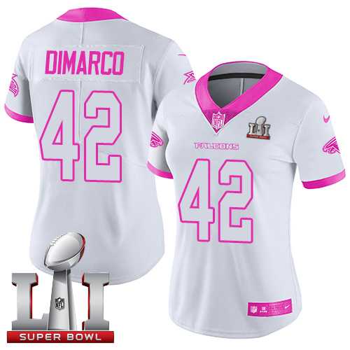 Women's Nike Atlanta Falcons #42 Patrick DiMarco White Pink Super Bowl LI 51 Stitched NFL Limited Rush Fashion Jersey