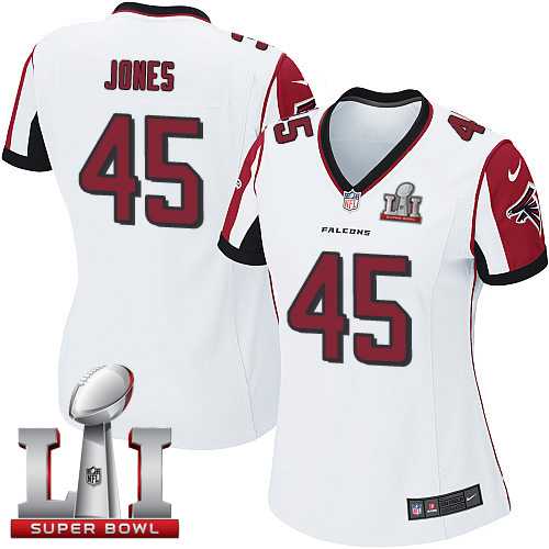 Women's Nike Atlanta Falcons #45 Deion Jones White Super Bowl LI 51 Stitched NFL Elite Jersey