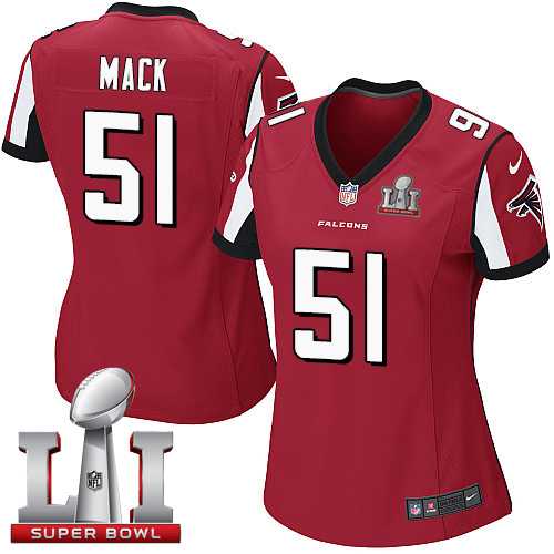 Women's Nike Atlanta Falcons #51 Alex Mack Red Team Color Super Bowl LI 51 Stitched NFL Elite Jersey