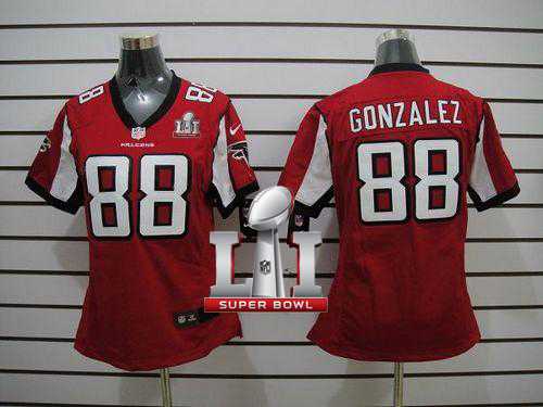 Women's Nike Atlanta Falcons #88 Tony Gonzalez Red Team Color Super Bowl LI 51 Stitched NFL Elite Jersey
