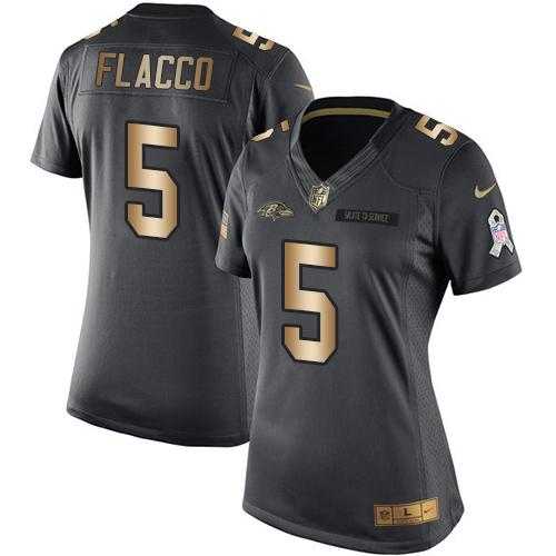 Women's Nike Baltimore Ravens #5 Joe Flacco Anthracite Stitched NFL Limited Gold Salute to Service Jersey