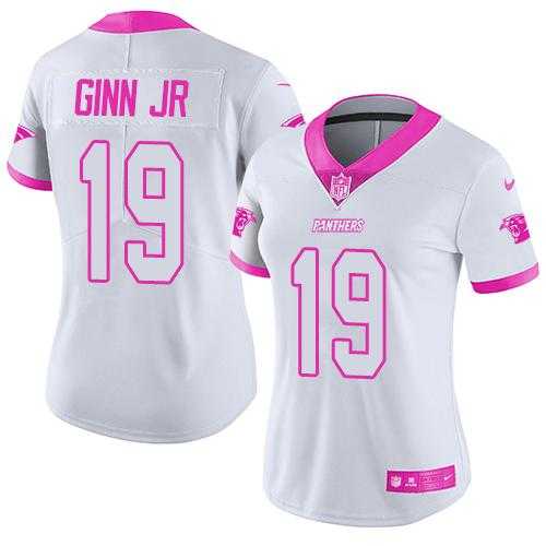 Women's Nike Carolina Panthers #19 Ted Ginn Jr White Pink Stitched NFL Limited Rush Fashion Jersey