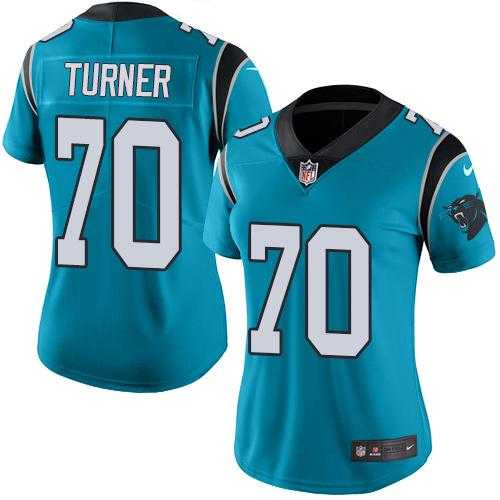 Women's Nike Carolina Panthers #70 Trai Turner Blue Stitched NFL Limited Rush Jersey